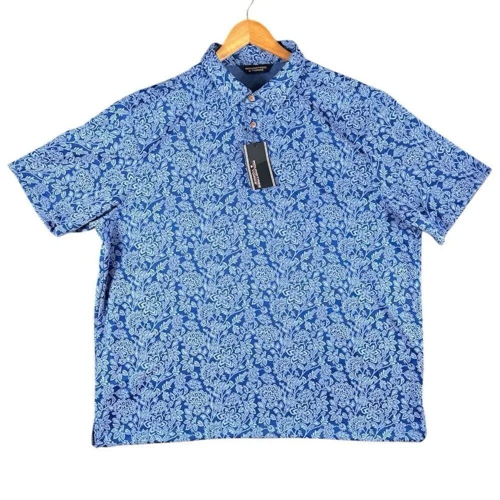 Roundtree & Yorke XXL Mens Light Navy Patterned Polynosic Golf Polo Shirt NWT